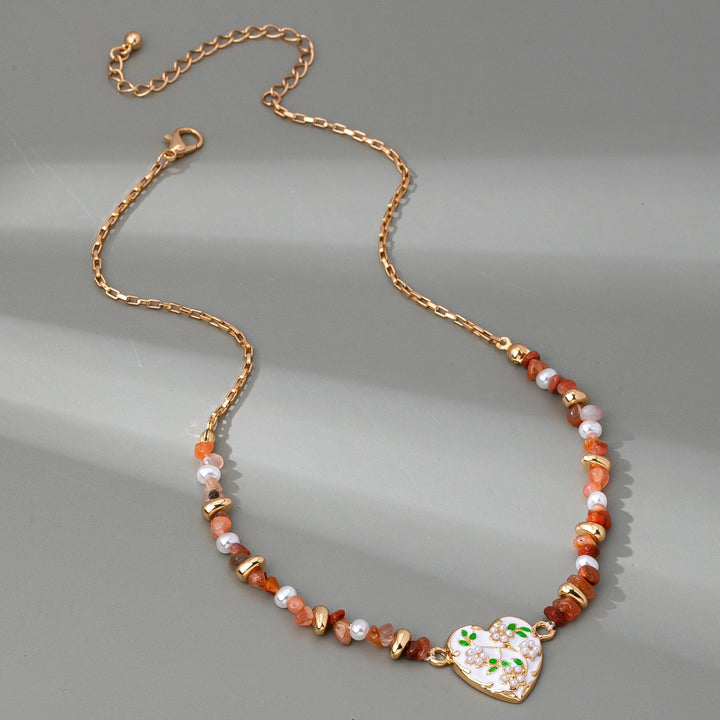 Floral Pearl Heart Charm Necklace