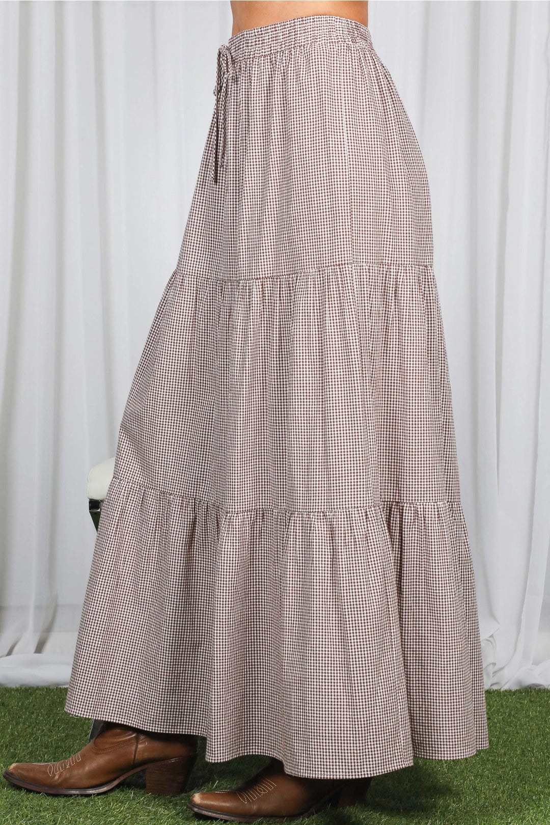 Cotton Gingham Maxi Skirt