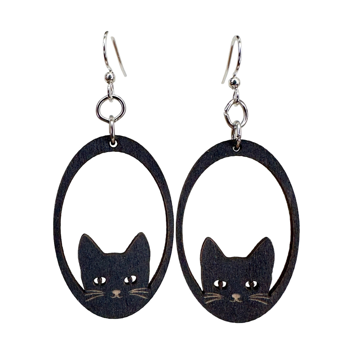Sneaky Cat - Lasercut Wooden Earrings