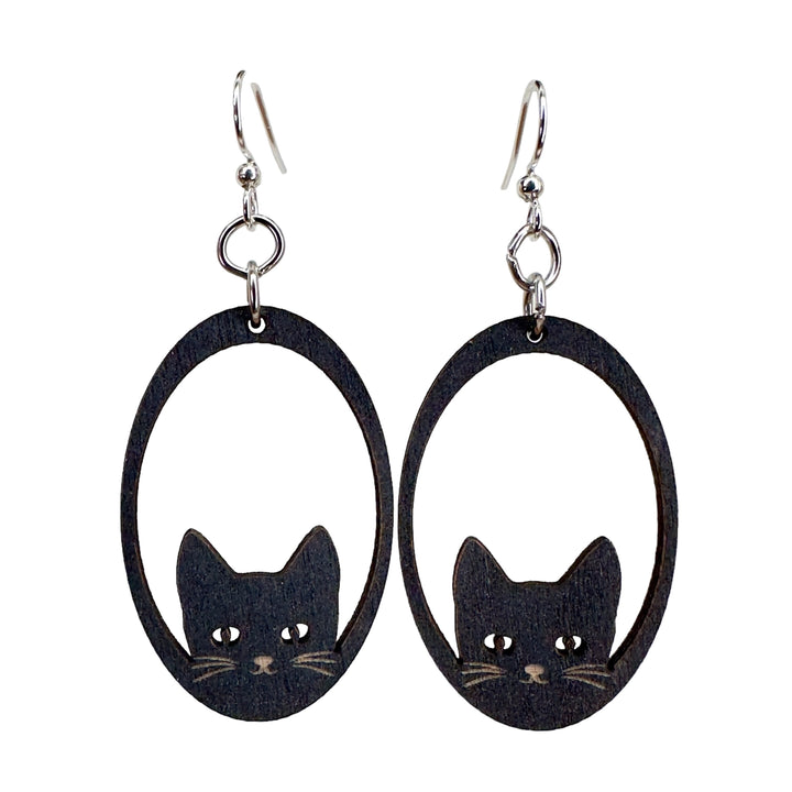 Sneaky Cat - Lasercut Wooden Earrings