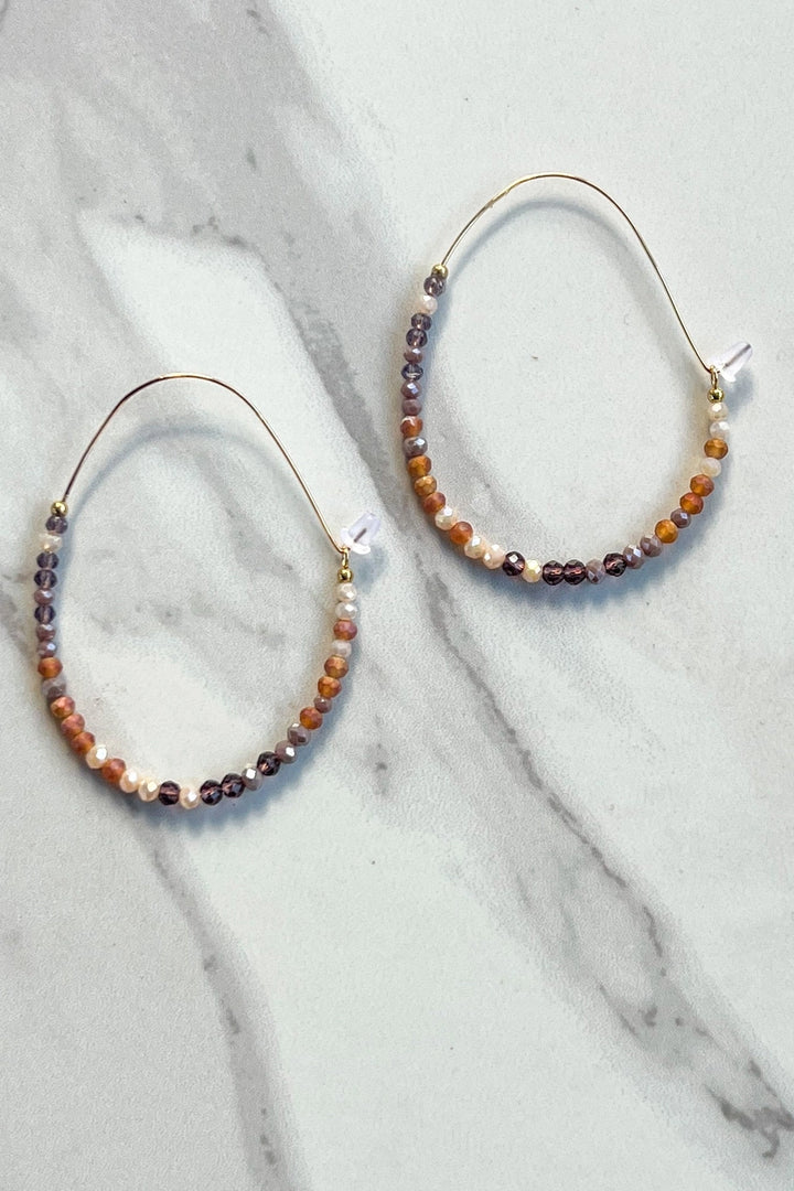 Purple Beaded Wire Hoops
