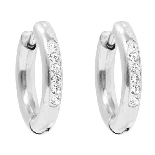 CZ Inlay Huggie Hoops