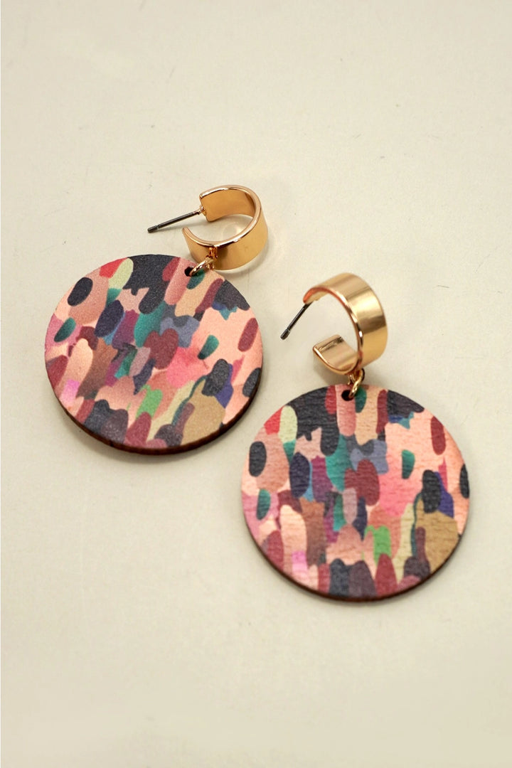 Impressionist Wooden Disc Earrings