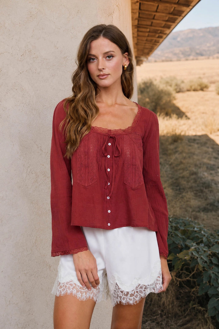 Lace Trim Long Sleeve Top