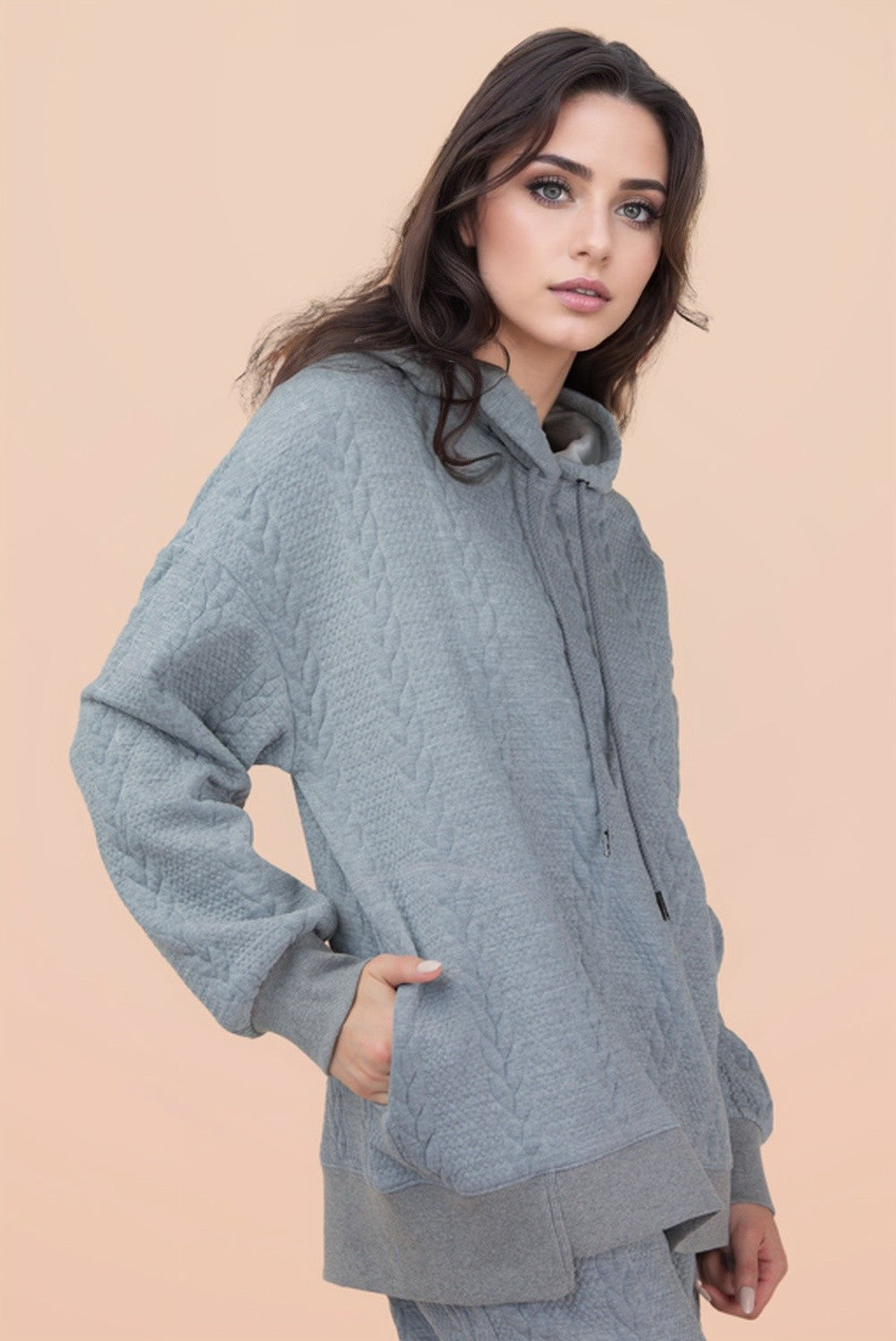 Cable Knit Textured Hoodie