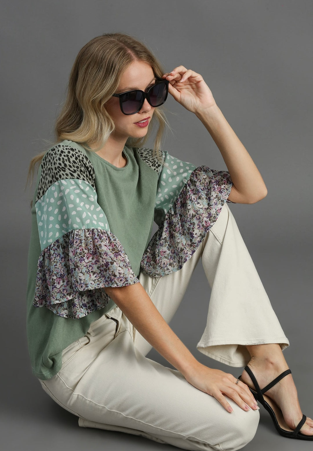 Ruffle Sleeve Raglan Top with Back Tie