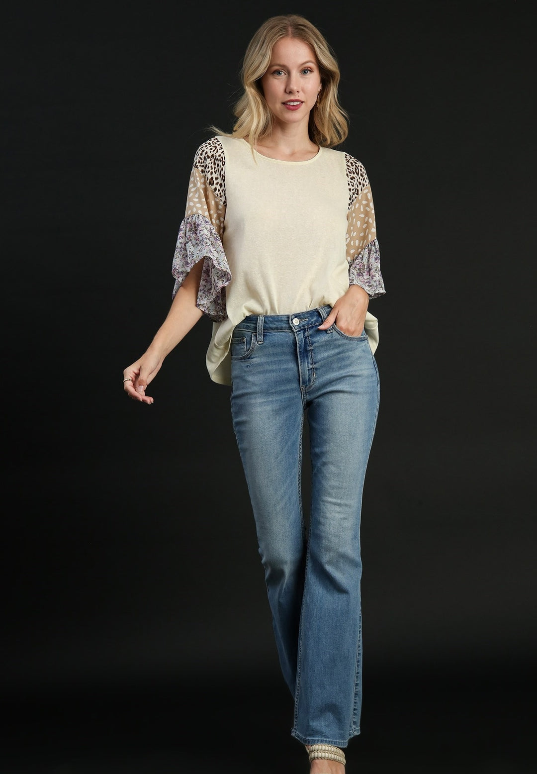 Ruffle Sleeve Raglan Top with Back Tie