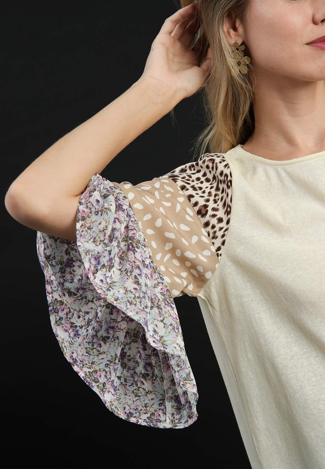 Ruffle Sleeve Raglan Top with Back Tie