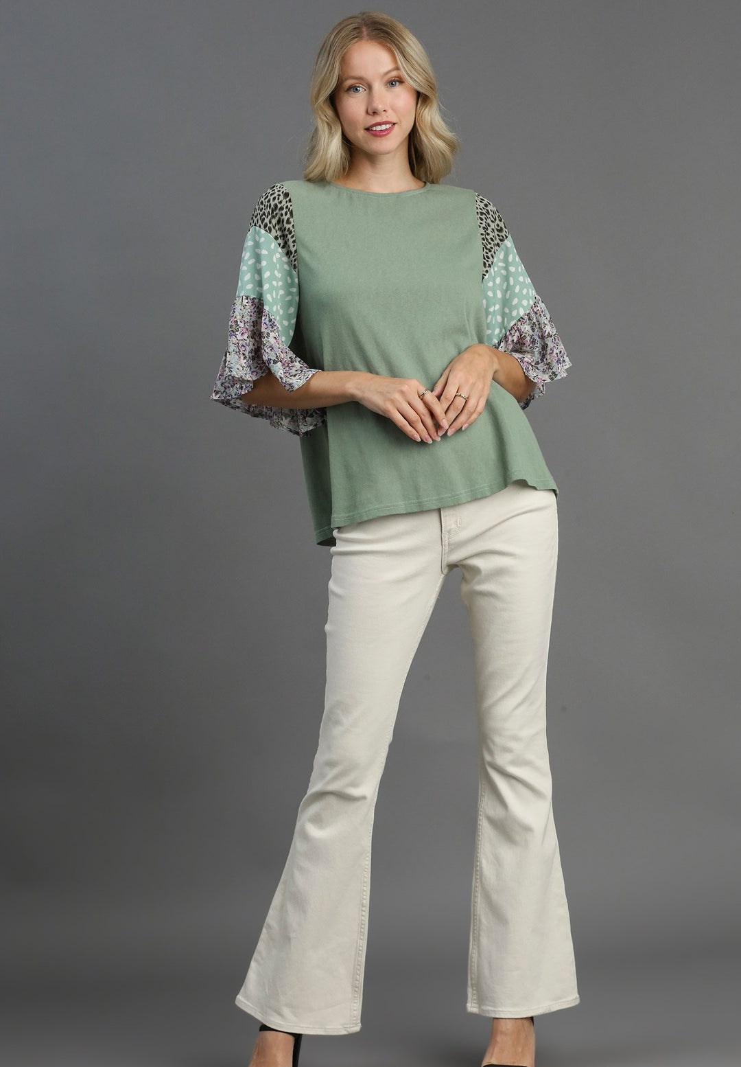 Ruffle Sleeve Raglan Top with Back Tie