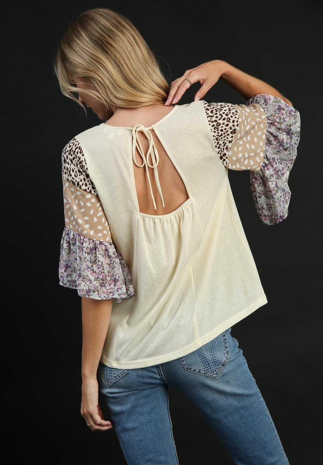 Ruffle Sleeve Raglan Top with Back Tie