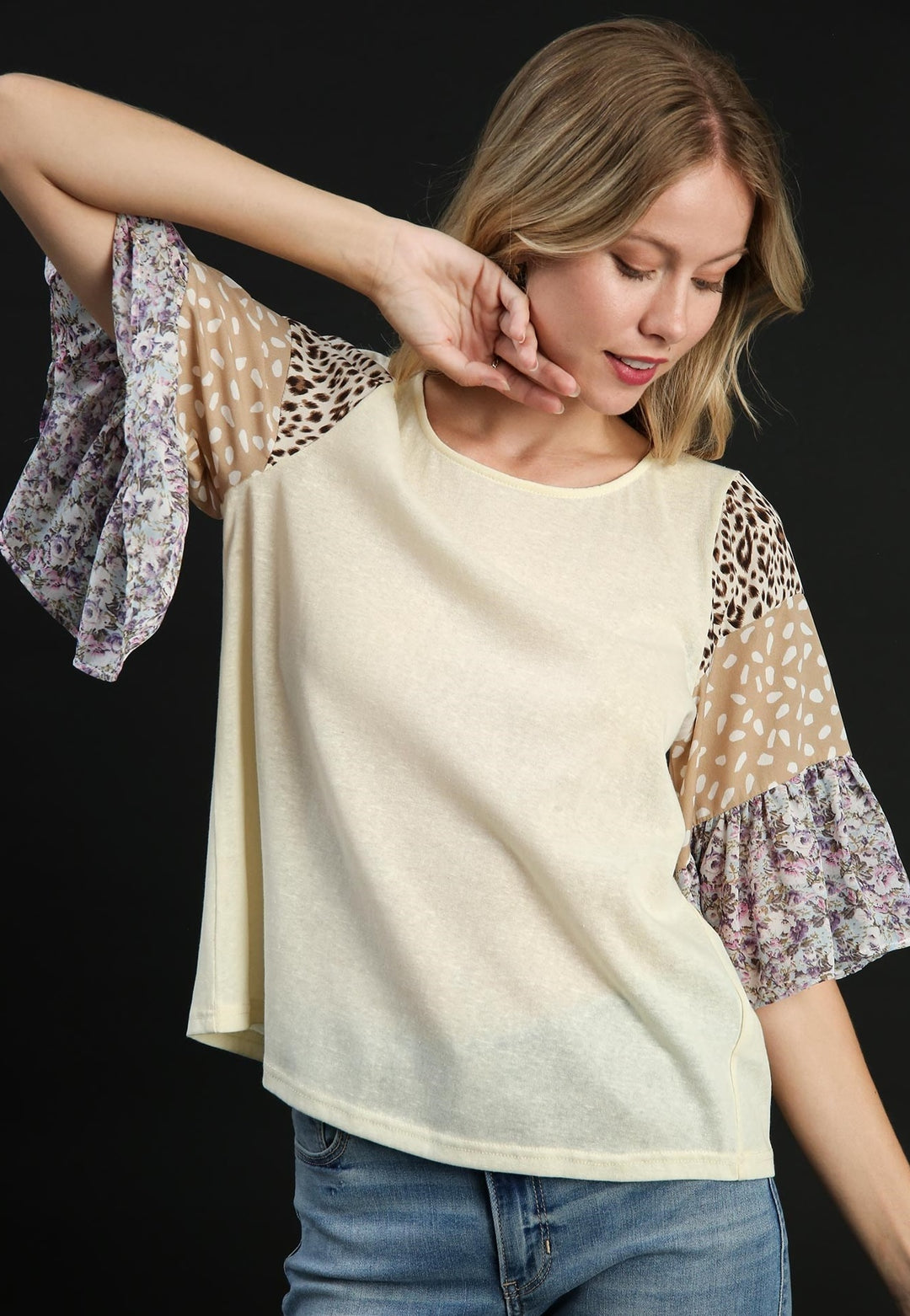 Ruffle Sleeve Raglan Top with Back Tie