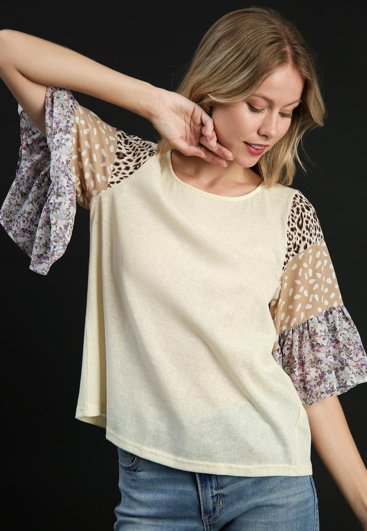 Ruffle Sleeve Raglan Top with Back Tie