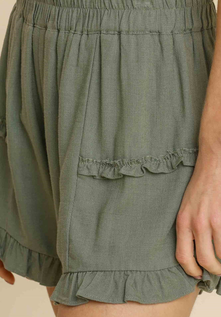 Ruffled Hem Linen Shorts