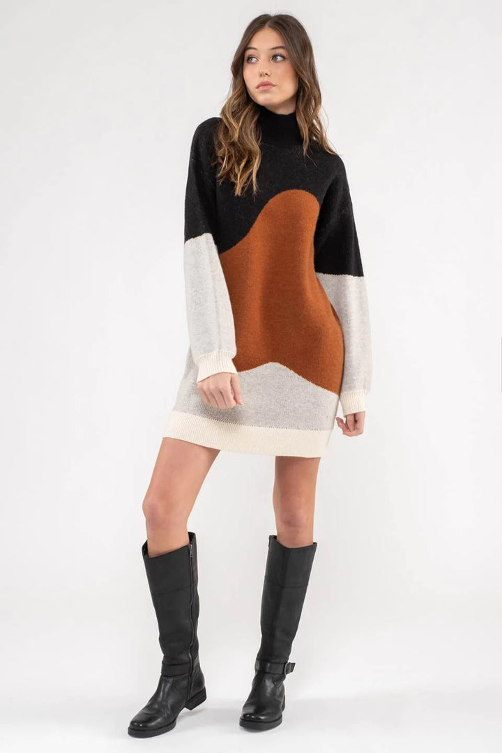 Colorblock Knit Sweater Dress