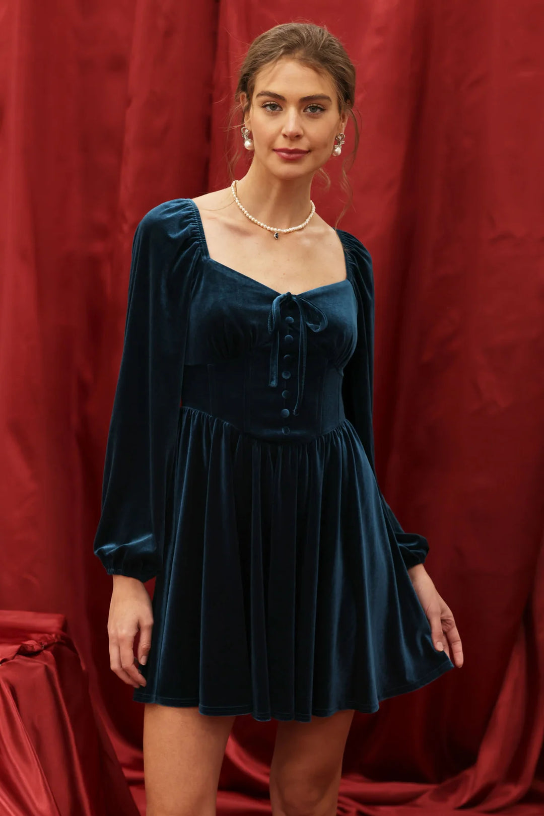 Teal Velvet Mini Dress