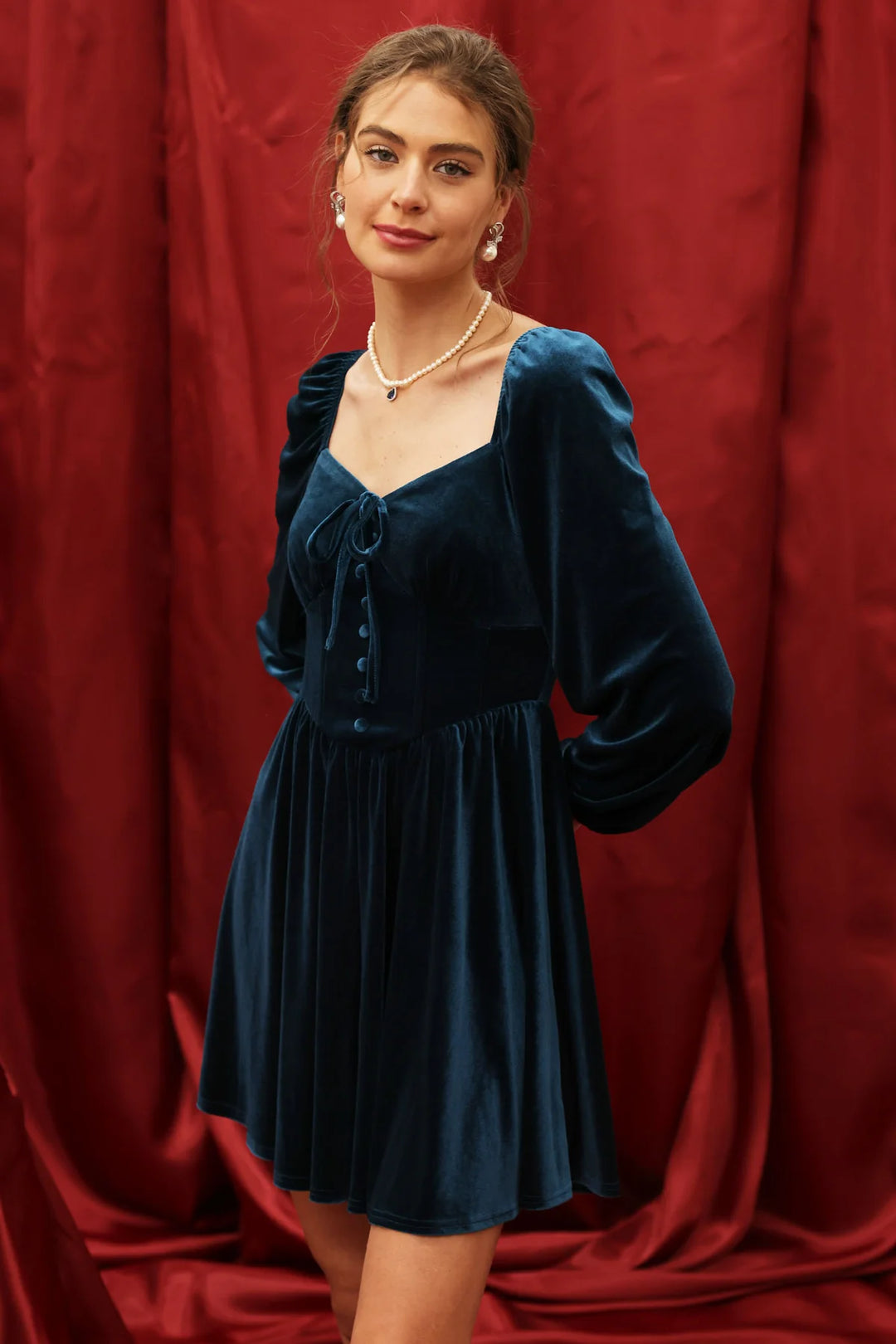 Teal Velvet Mini Dress