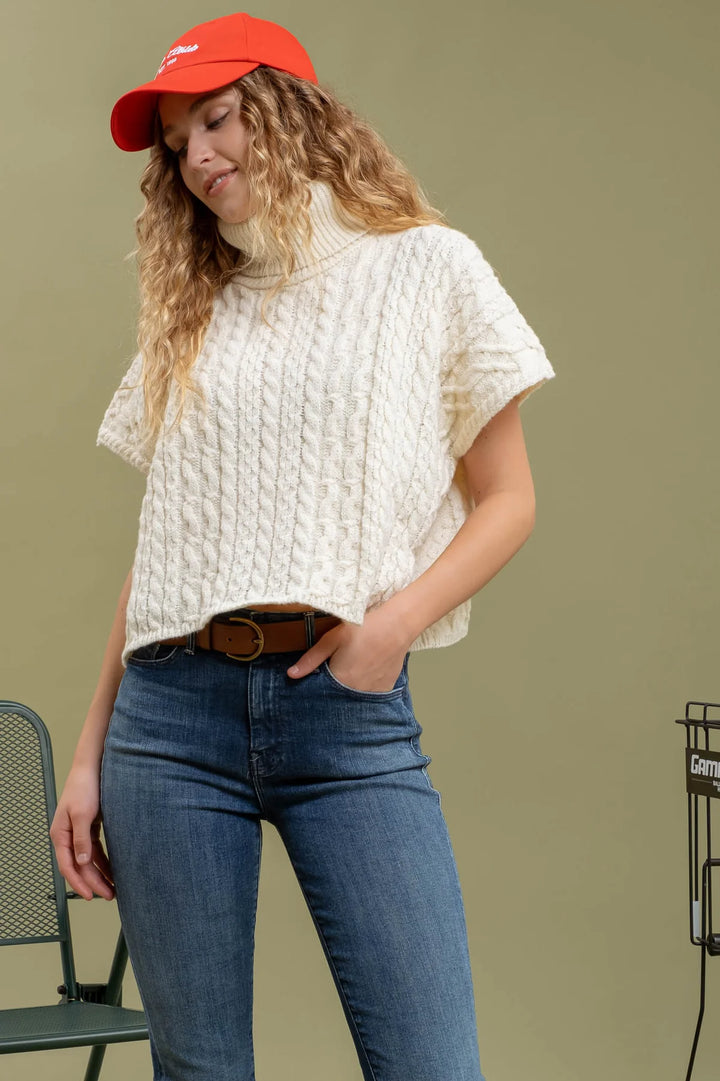 Short Sleeve Cable Knit Top