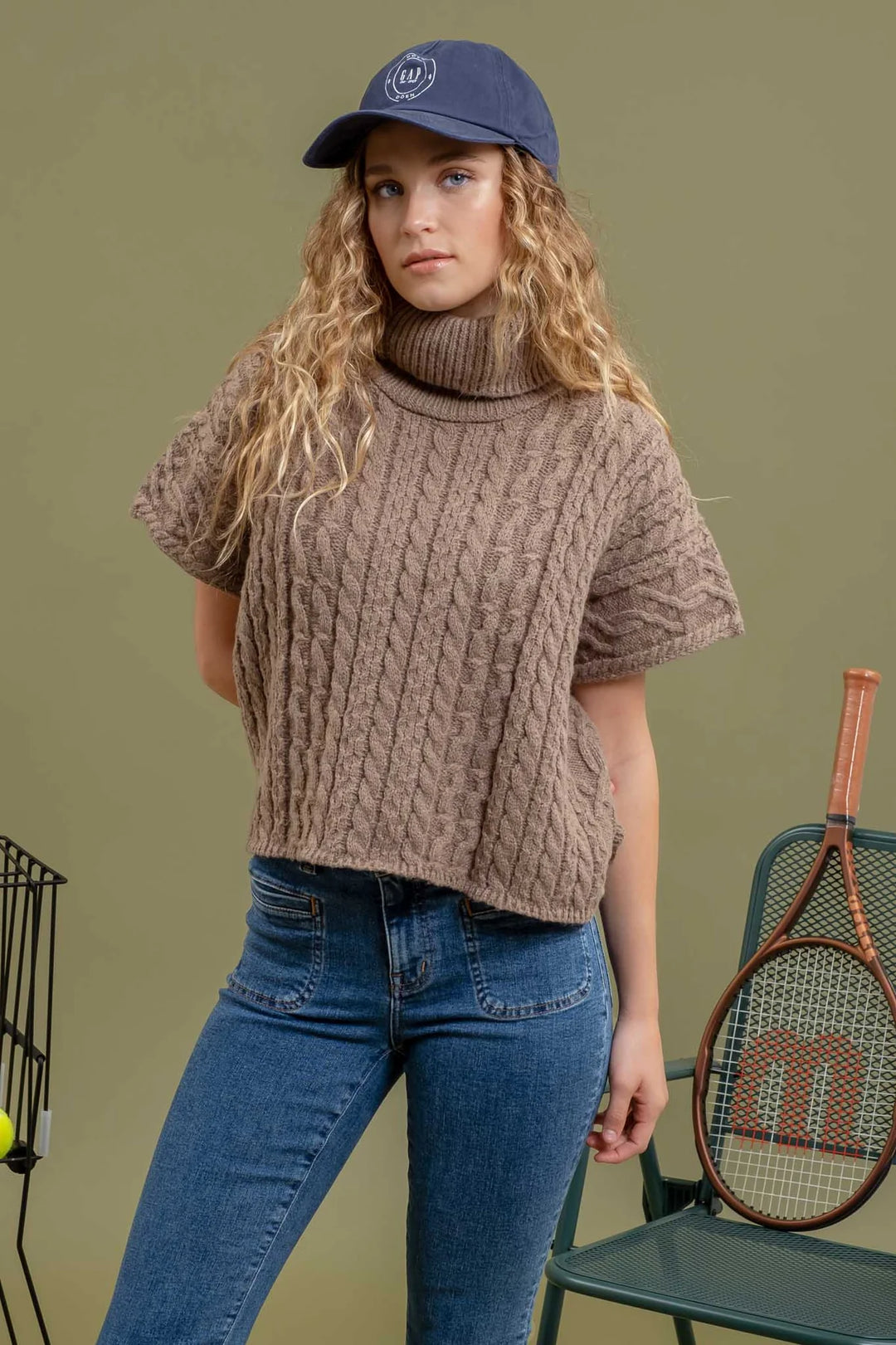 Short Sleeve Cable Knit Top