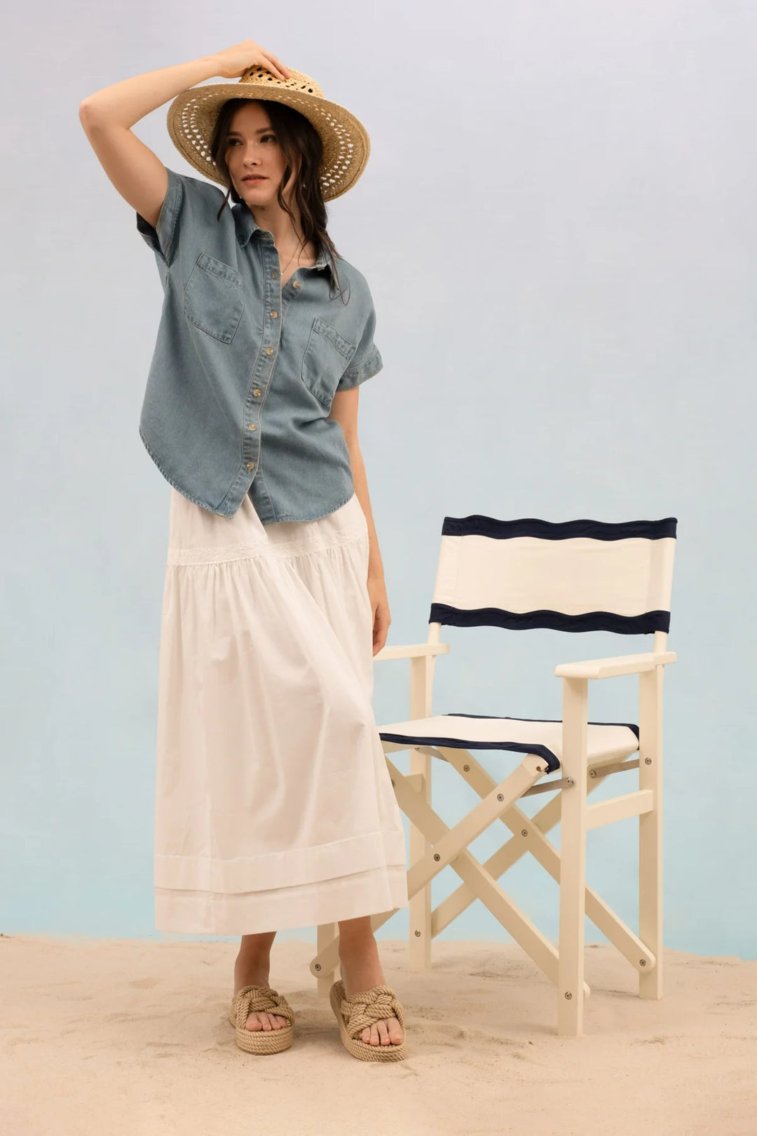 Chambray Button Down Top