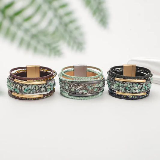 Boho Leather + Stone Bracelet