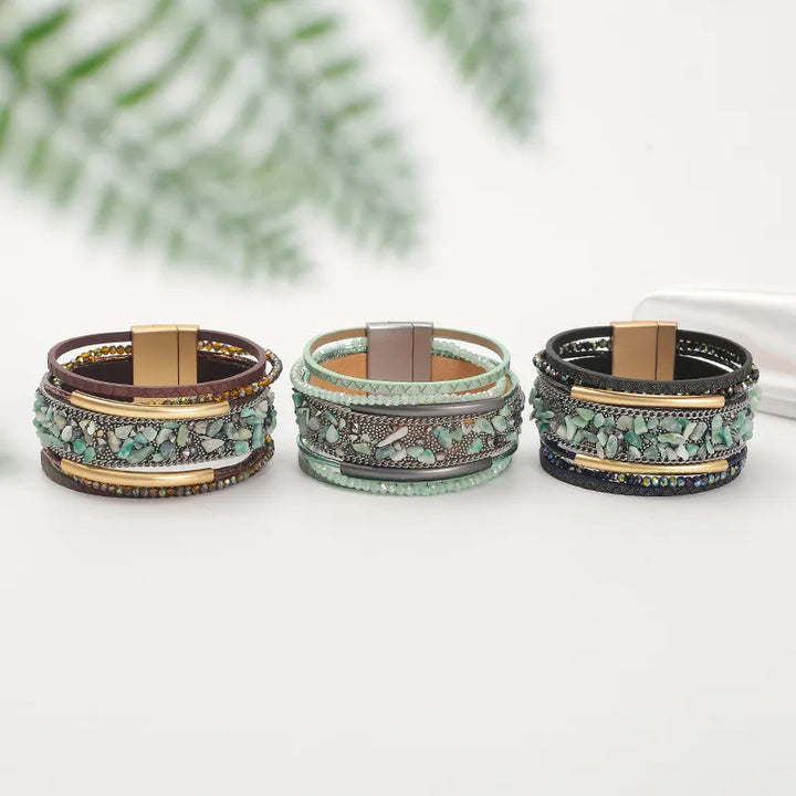 Boho Leather + Stone Bracelet