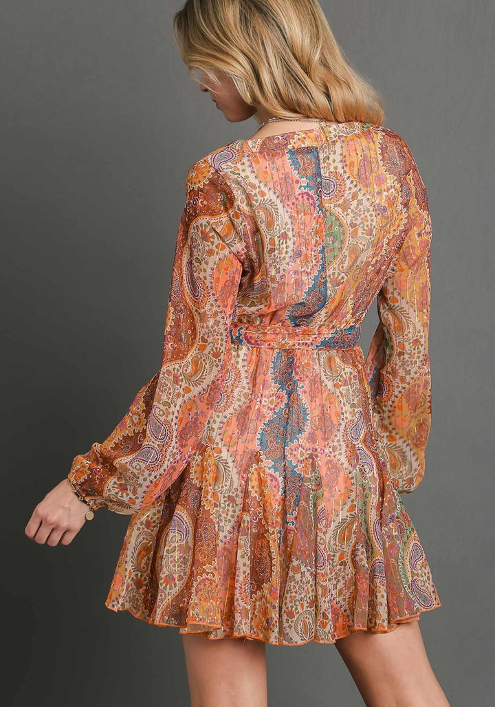 Pleated Paisley Dress