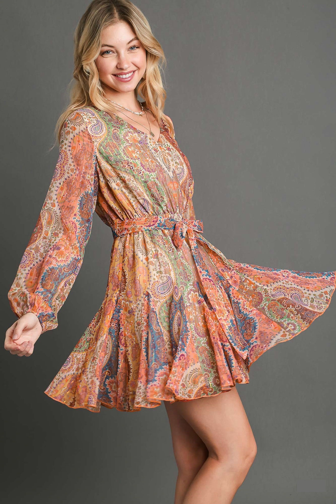 Pleated Paisley Dress