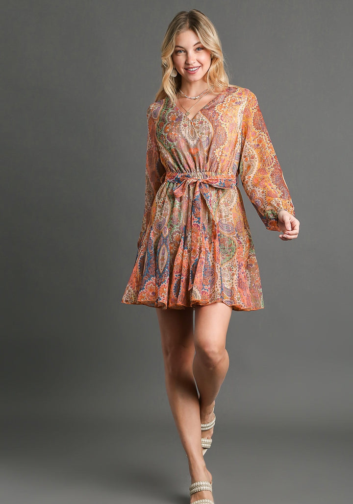 Pleated Paisley Dress