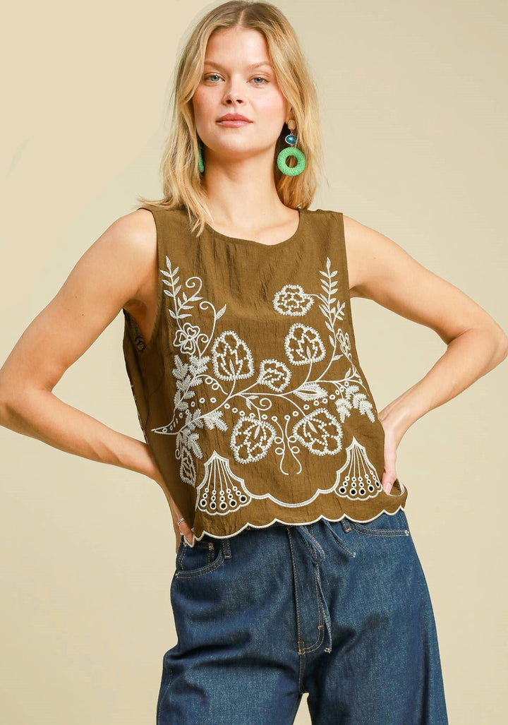 Scalloped & Embroidered Top