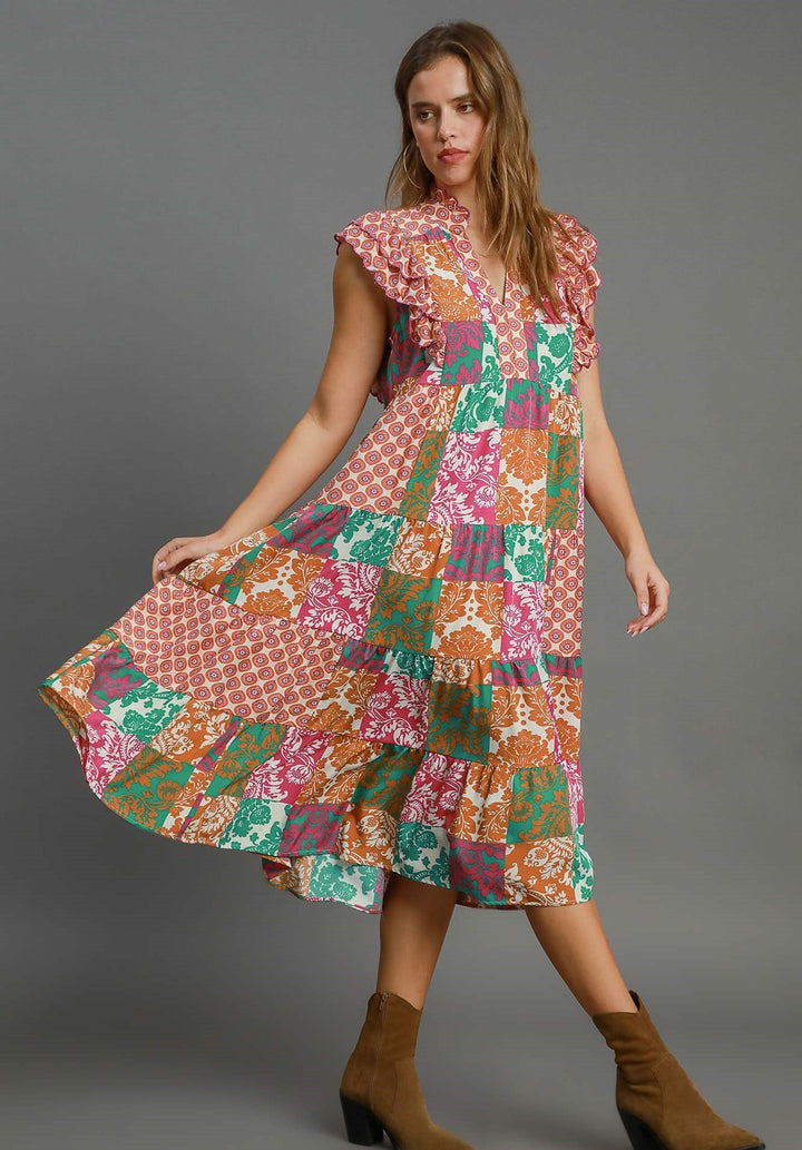 Scarf Print Midi Dress