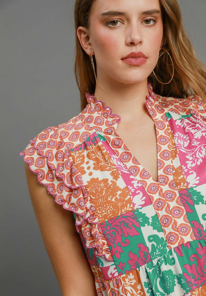 Scarf Print Midi Dress
