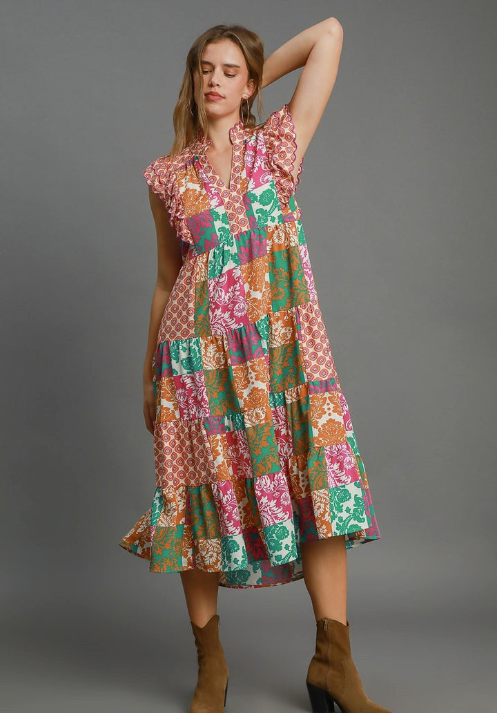 Scarf Print Midi Dress