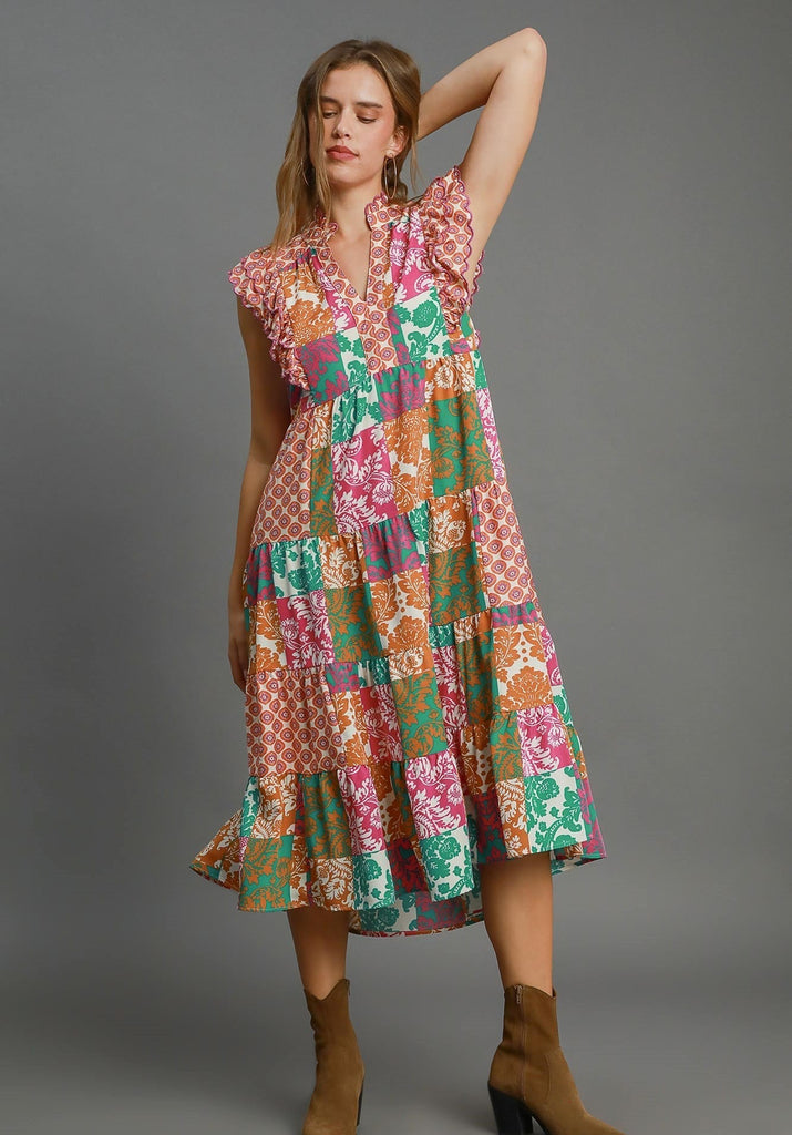 Scarf Print Midi Dress – Charmed Boutique