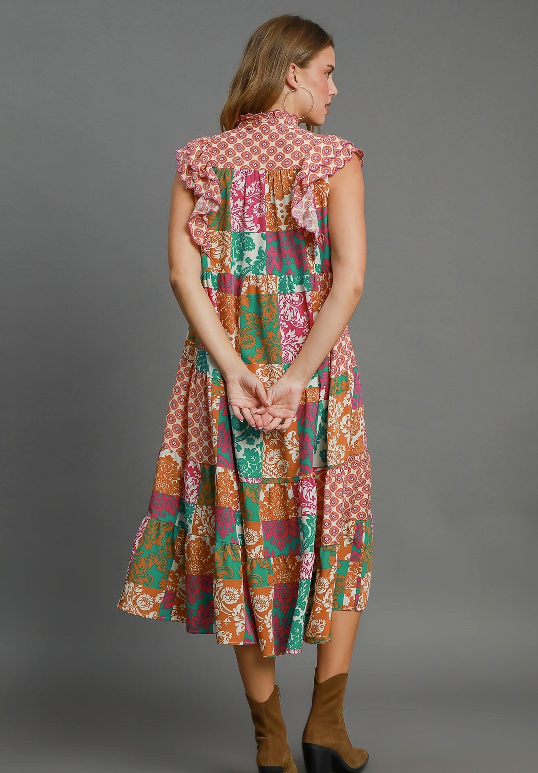 Scarf Print Midi Dress