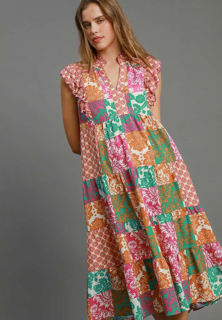 Scarf Print Midi Dress