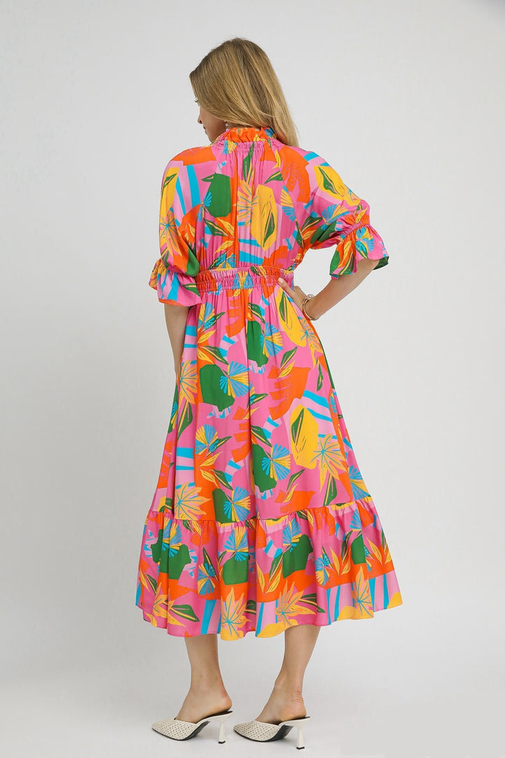 Ruffled Tropical Maxi Dress