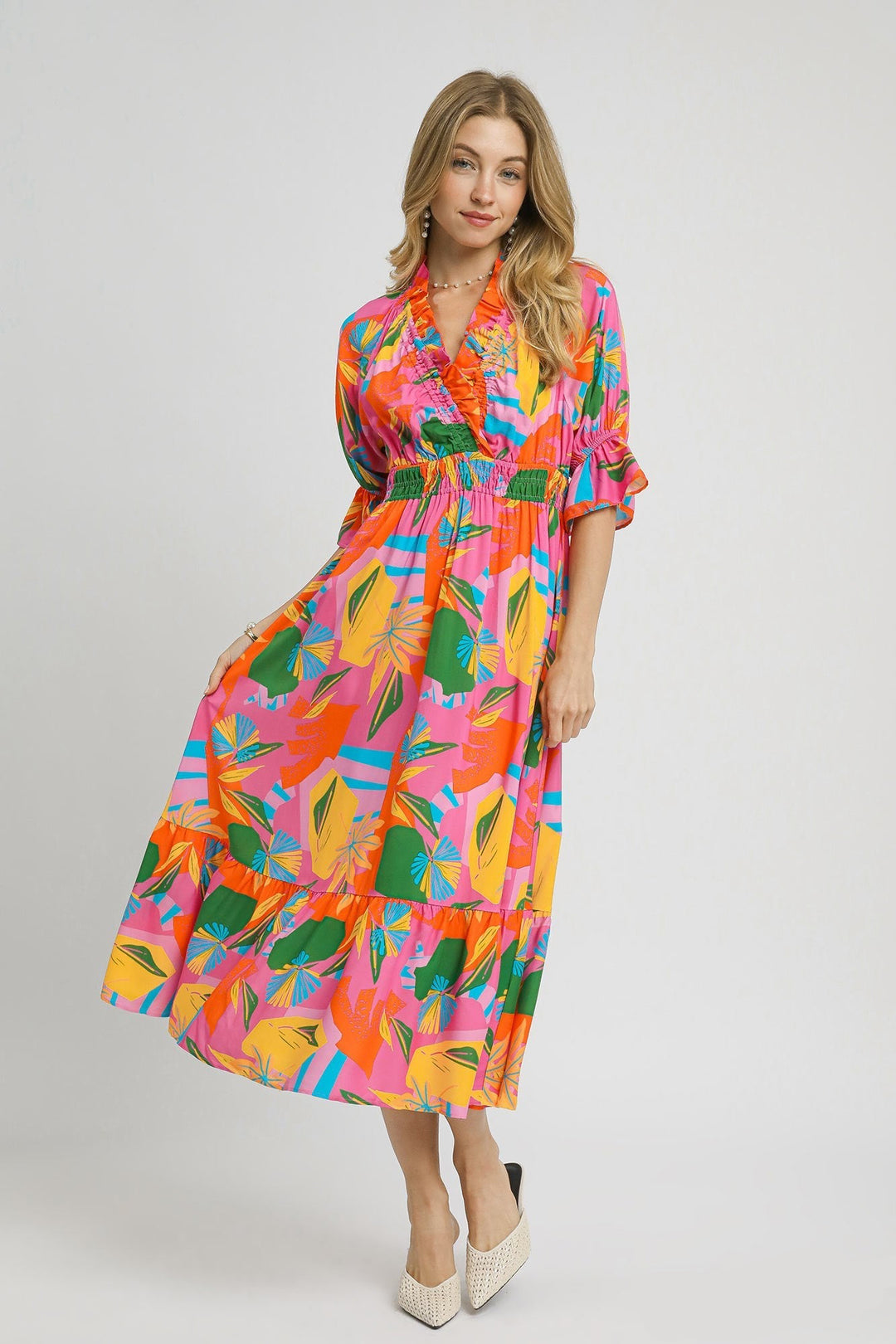 Ruffled Tropical Maxi Dress
