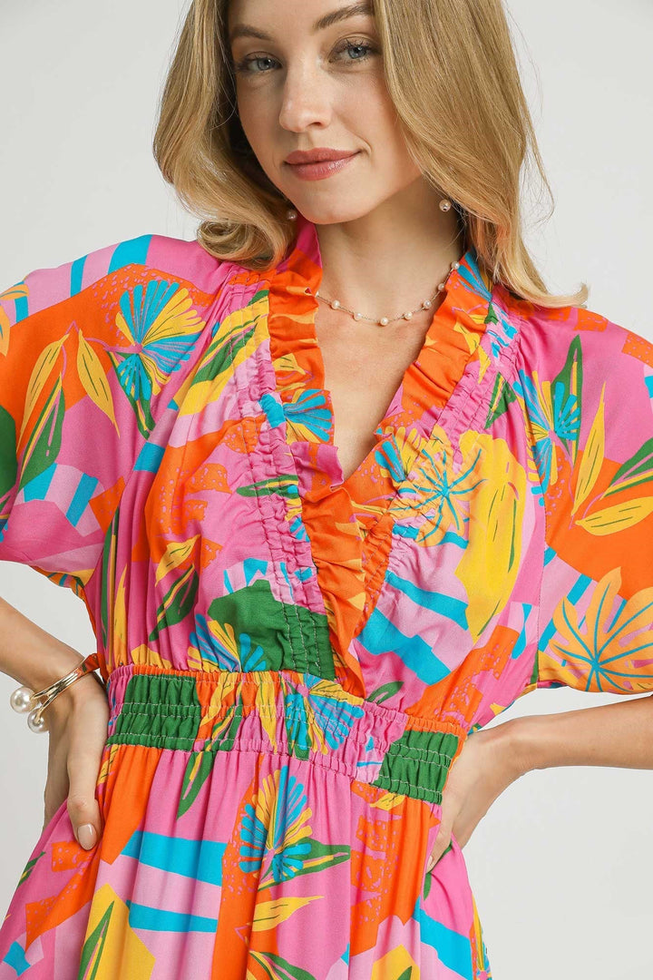 Ruffled Tropical Maxi Dress