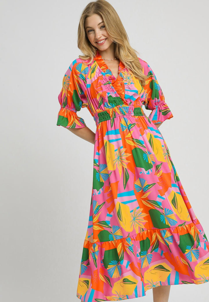 Ruffled Tropical Maxi Dress