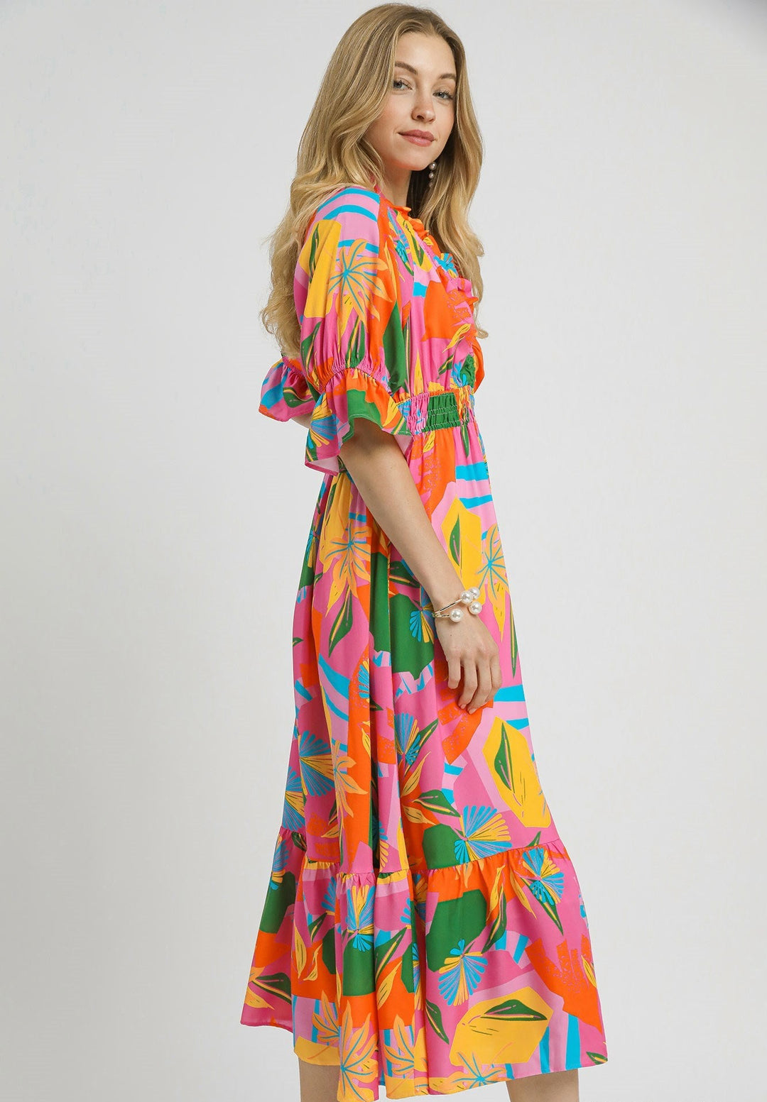 Ruffled Tropical Maxi Dress