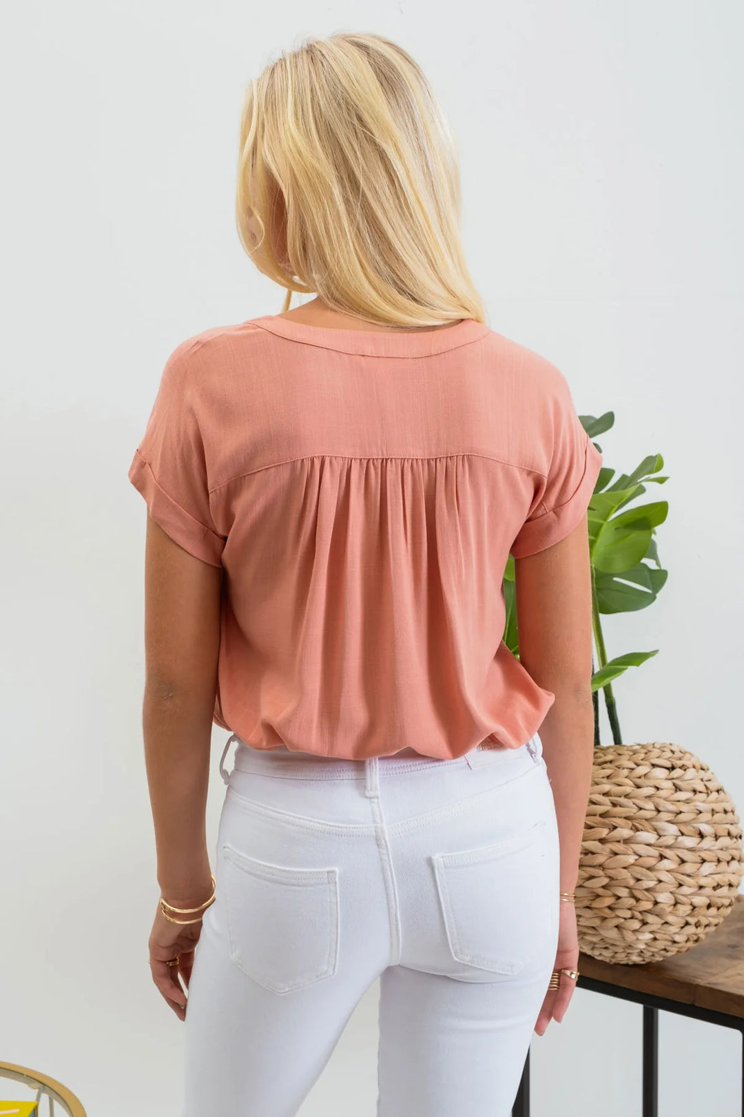 Short Roll Sleeve Button Up Shirt