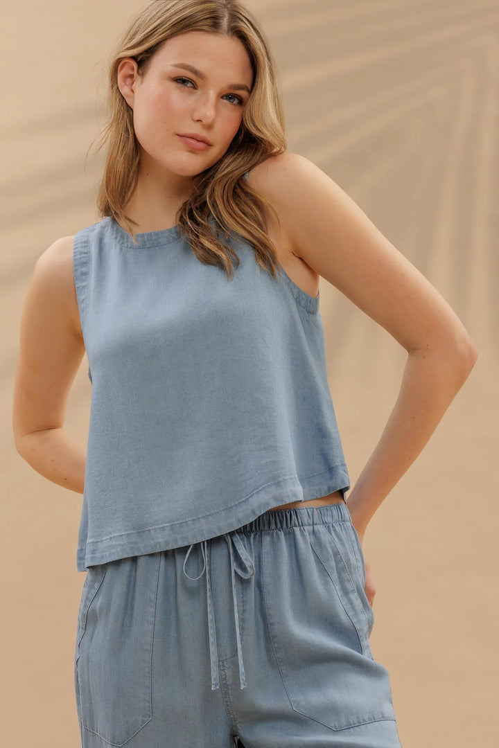 Back Button Chambray  Top