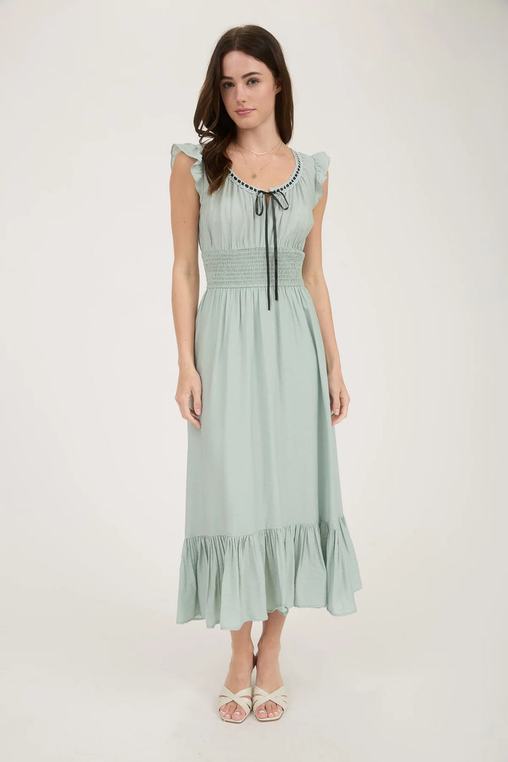 Contrast Ribbon Sage Dress