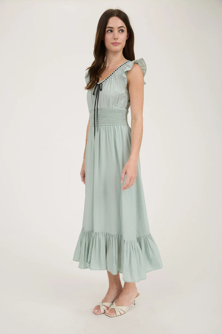 Contrast Ribbon Sage Dress