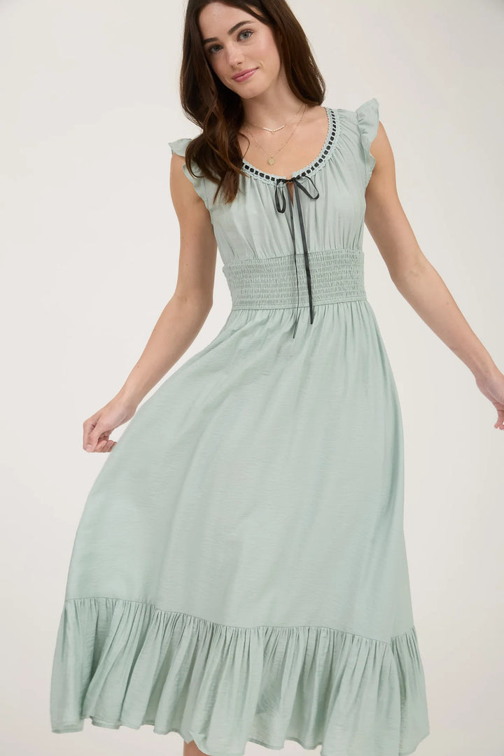Contrast Ribbon Sage Dress