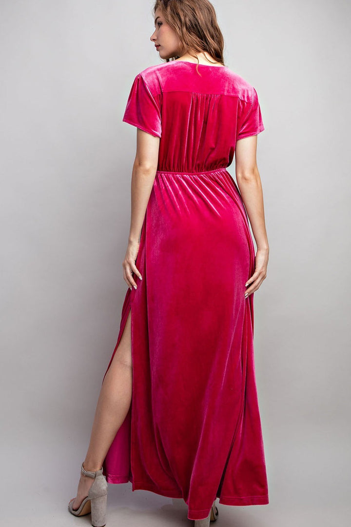 Short Sleeve Velvet Maxi Dress