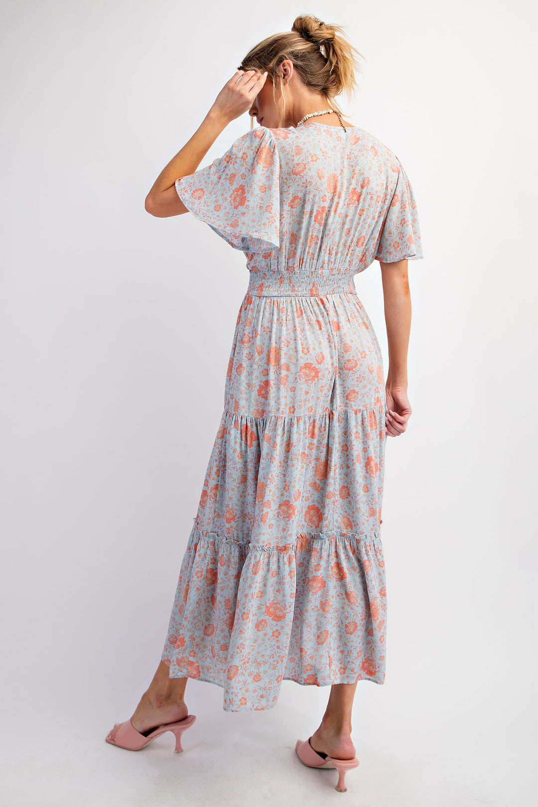 Floral Flutter Sleeve Maxi Dress