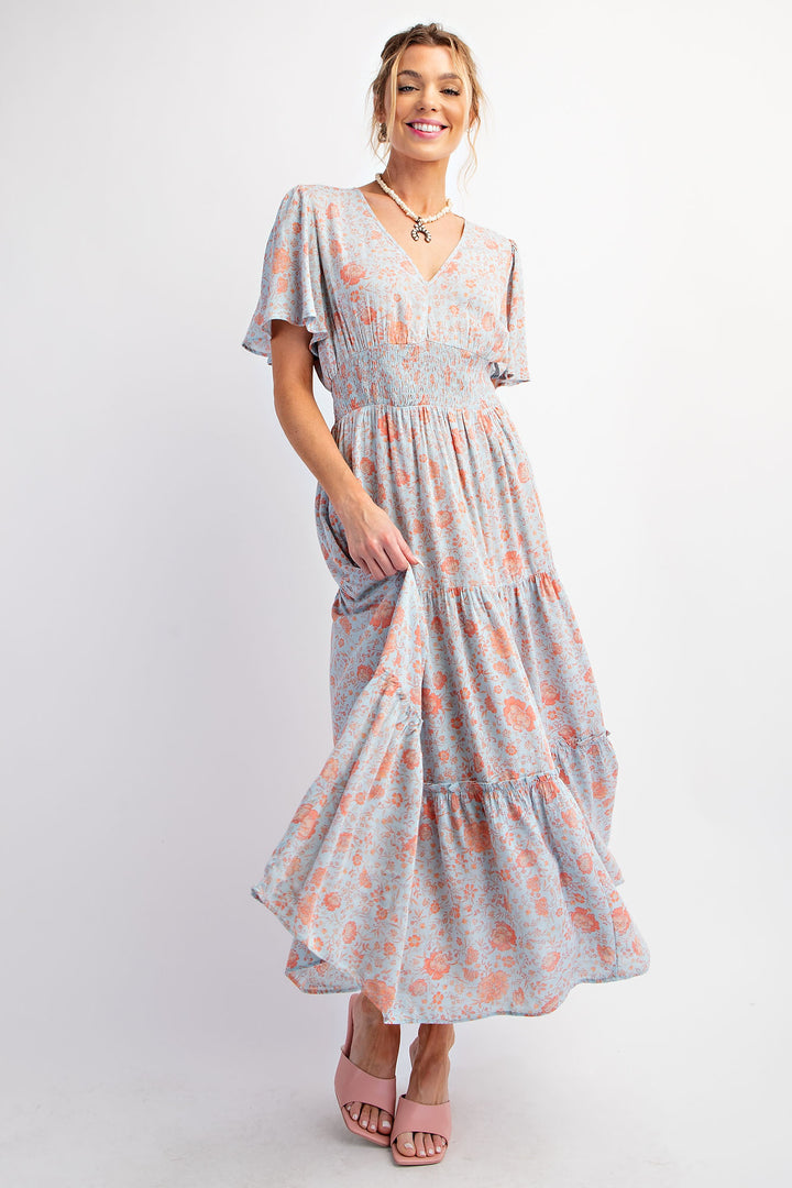 Floral Flutter Sleeve Maxi Dress