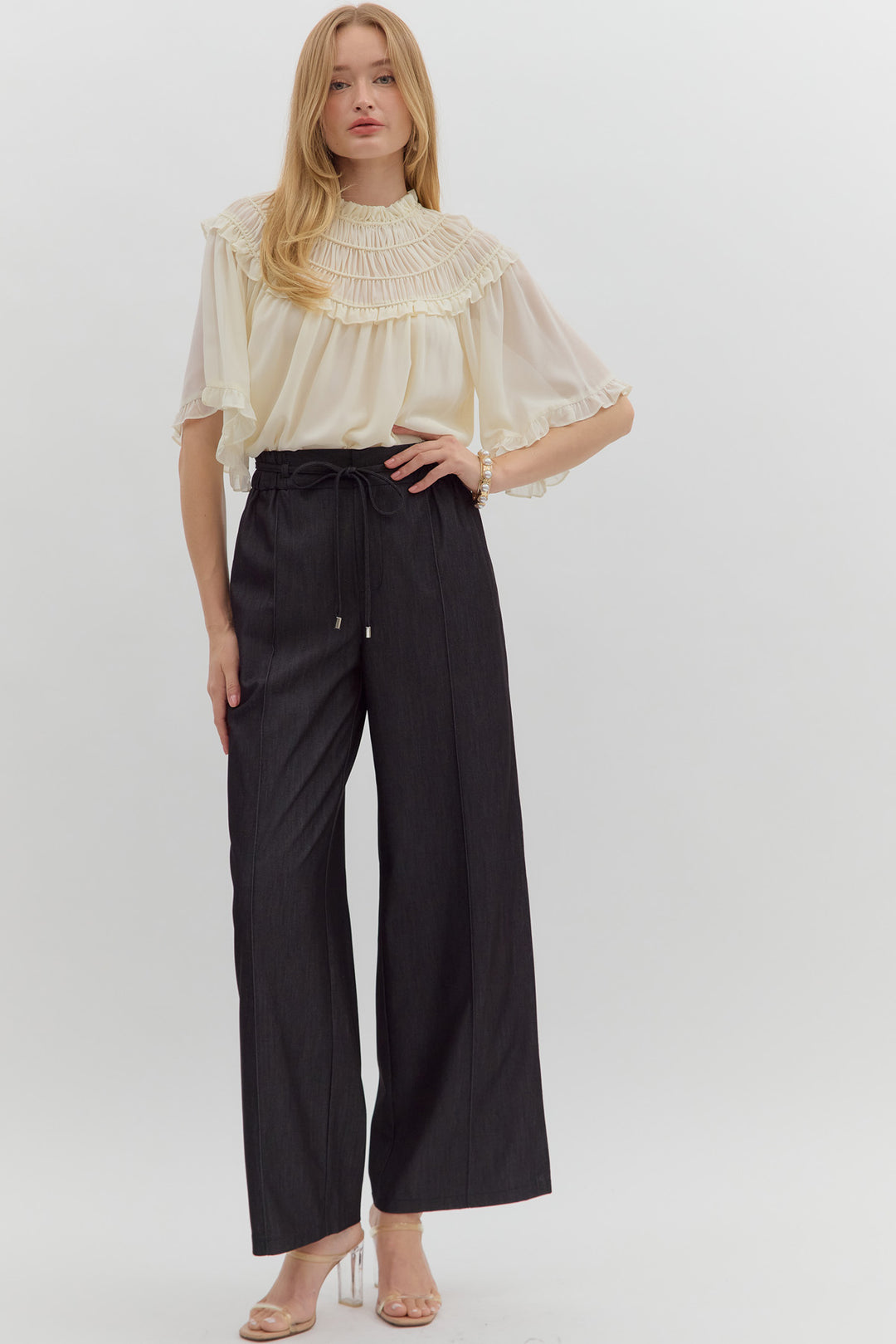 High Rise Pintuck Pants