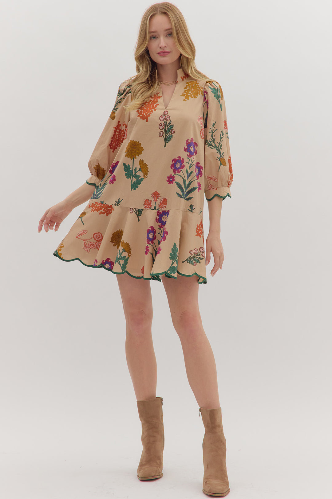 Scallop Hem Floral Mini Dress
